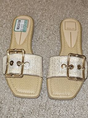 Dolce Vita Metallic Gold Buckle Slide Sandals